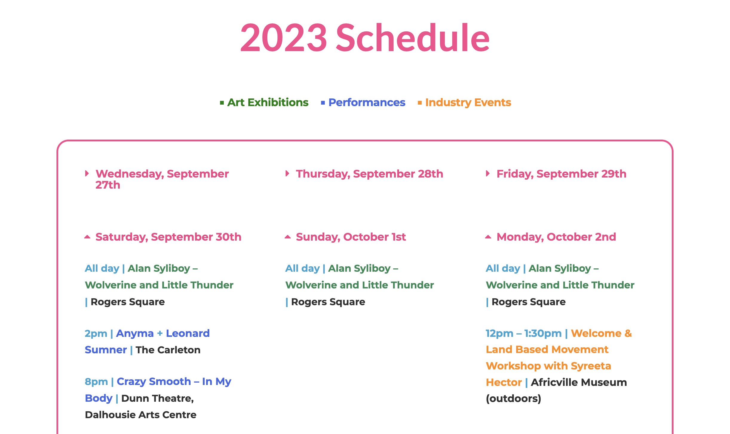 Prismatic's Festival schedule in 2023